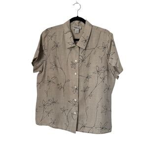 Style & Co Top Womens 14 Linen Lagenlook Button Up Floral Casual Office Wear